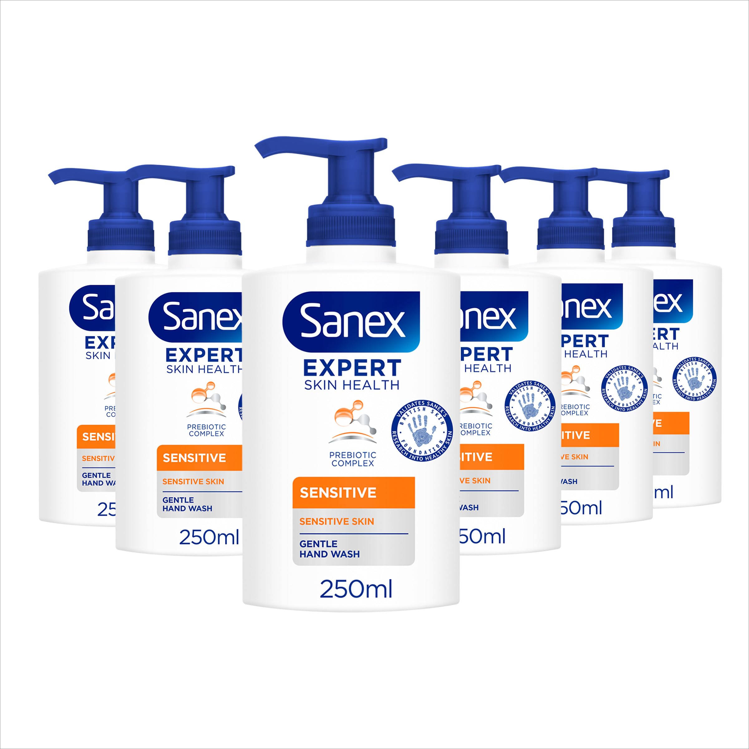 Expert Skin Health Sensitive Liquid Hand Wash 250ml x 6, Sensitive Hand Wash, SLS Free, Locks in Natural Moisture, Hand Wash to Protect Microbiome, Prebiotic and Postbiotic Complex