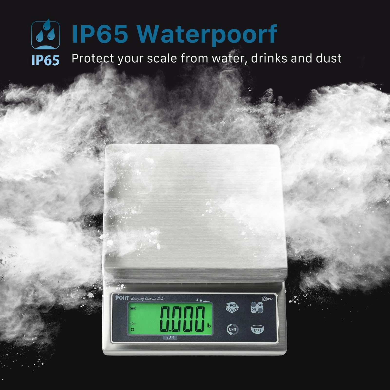 Polit Báscula digital de cocina para alimentos, 13 libras/6 kg, 0,5 g, precisión de 0,5 g, acero inoxidable impermeable con pantalla LCD, recargable, 5 unidades de peso (adaptador de corriente