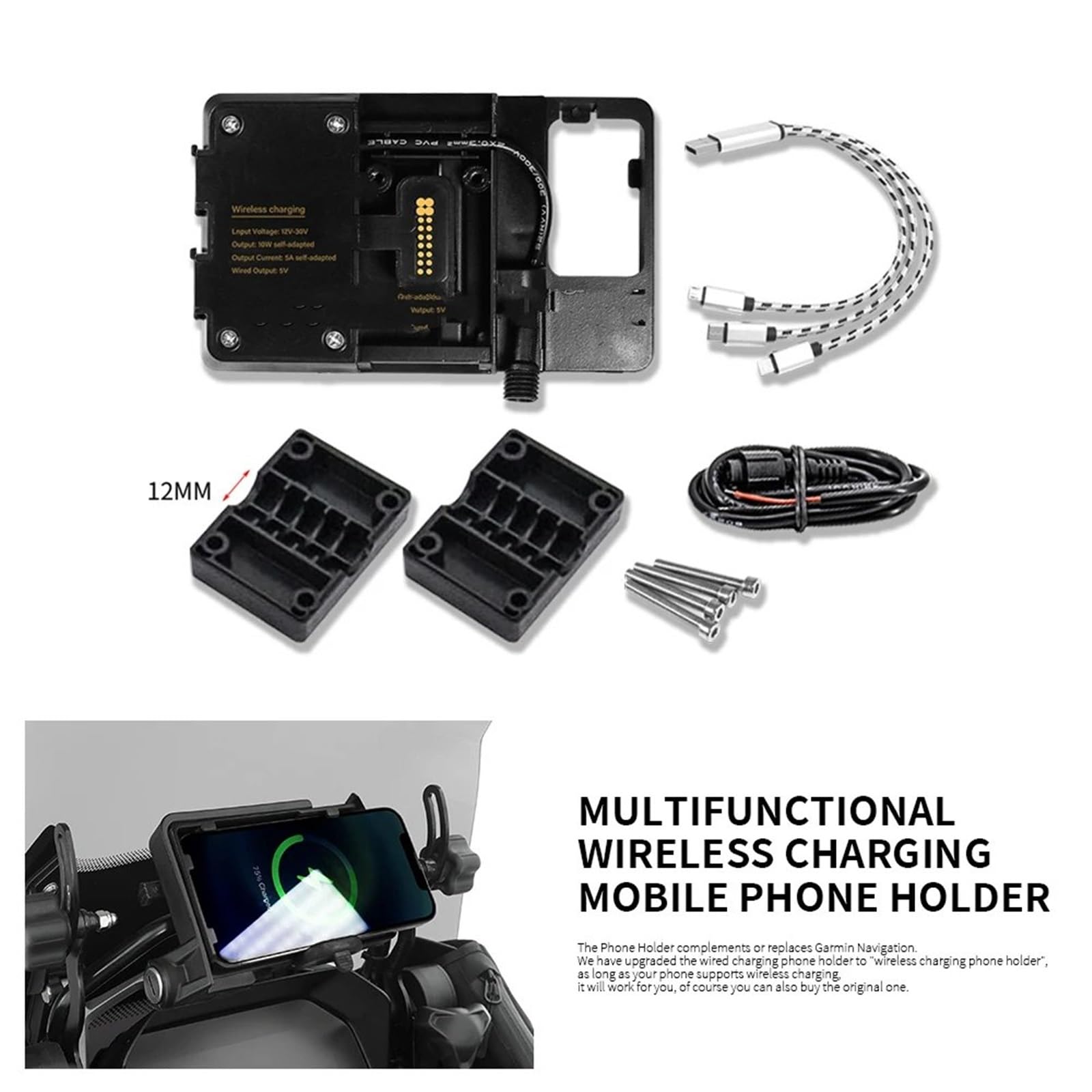 Support Telephone Velo Pour BMW R1200GS LC Pour Support De Navigation Aventure R1250GS S1000XR R1200RS USB Chargeur Sans Fil Support Téléphone Portable Support Support Telephone Moto Rotation(Wireless