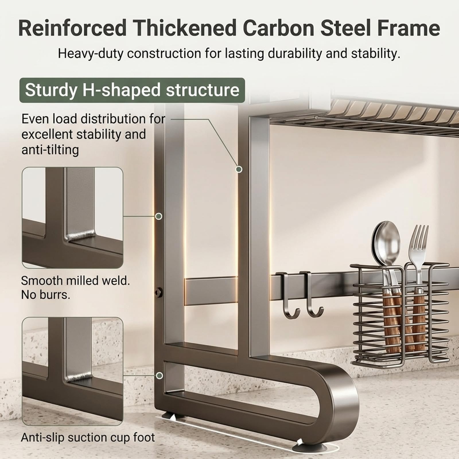 Escurrecubiertos de Cocina para Fregadero | Estante de 2 pisos en acero inoxidable y organizador ahorrador de espacio(Silver,34"/86cm)