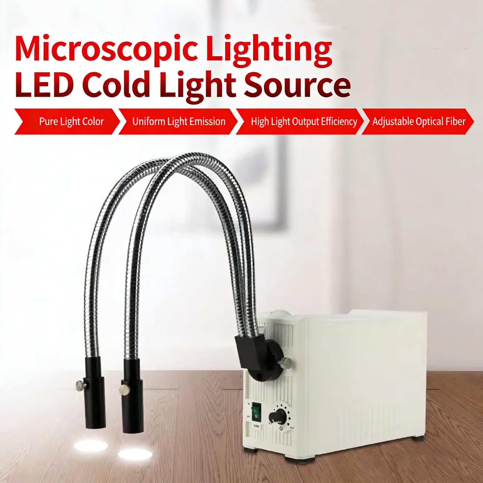 Oświetlacz LED do mikroskopu z podwójną szyjką łabędzia, 30 W, regulacja jasności/rozmiaru przysłony, temperatura barwowa 6500 K, do naprawy PCB, spawania