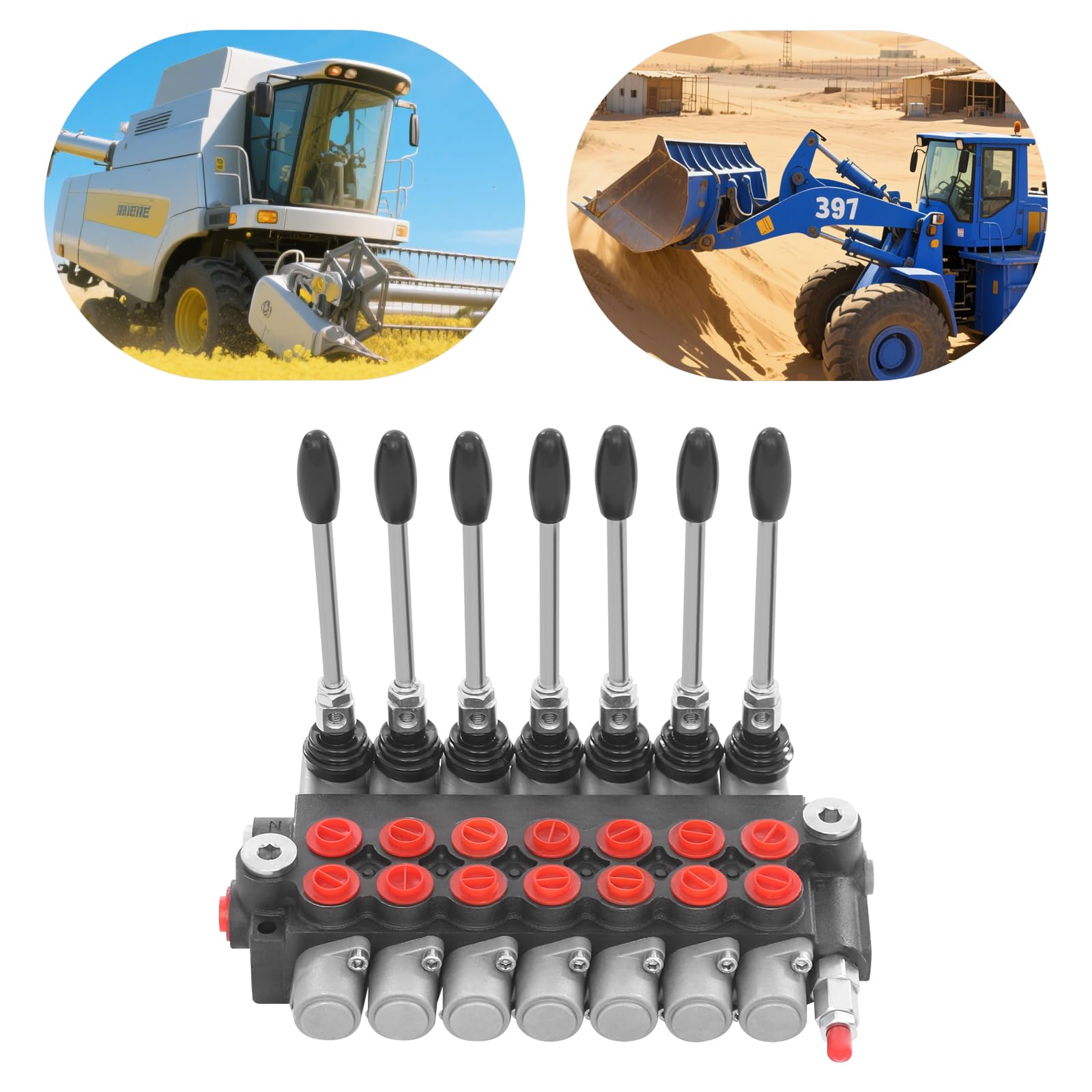 Valvola idraulica P40 7 valvole monoblocco con controllo joystick, valvola direzionale per trattore, centralina idraulica con 7 leve, bobina e regolatore per spaccalegna caricatore