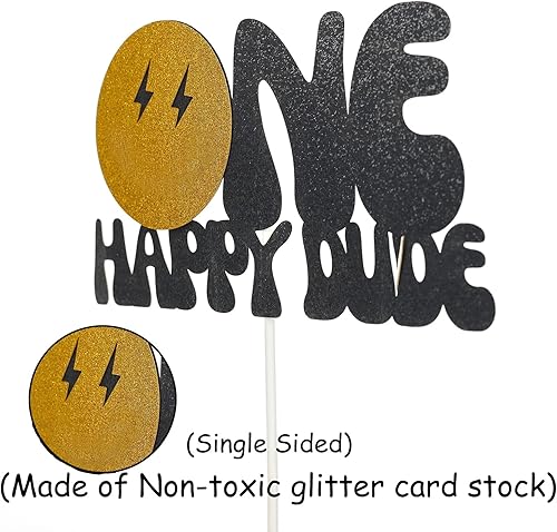 Miniatura 4 de One Happy Dude - Decoración para pastel de primer cumpleaños con cara sonriente para bebé, niño y niña, decoración de fiesta de cara sonriente,