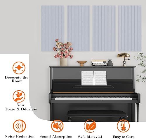 Miniatura 5 de Paquete de 4 paneles acústicos de 48 x 24 x 0.4 pulgadas, paneles de pared autoadhesivos a prueba de sonido para paredes, paneles decorativos de