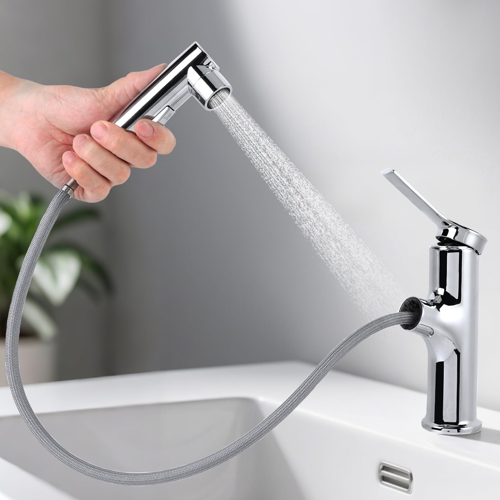 Pull Out Kitchen Sink Mixer Tap with Sprayer, 30-60cm Flexible Hose