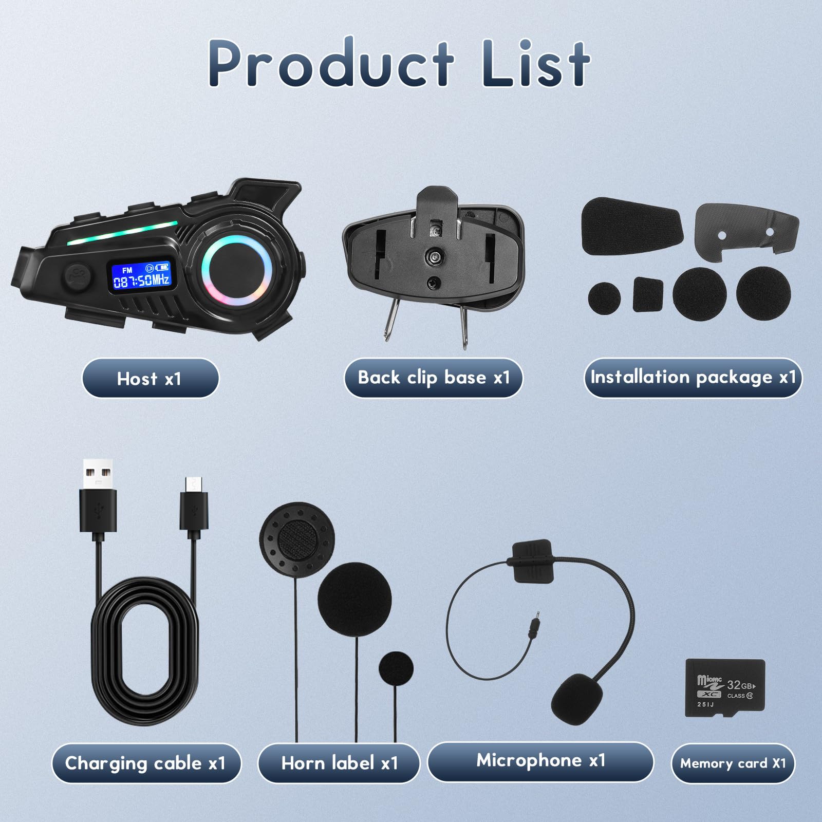 PRETYZOOM Oreillettes sans Fil pour Casque de Moto 5.4 Abs Noires, Musique, 1200 Mah, 32 Go, pour Road Trips et Cyclisme