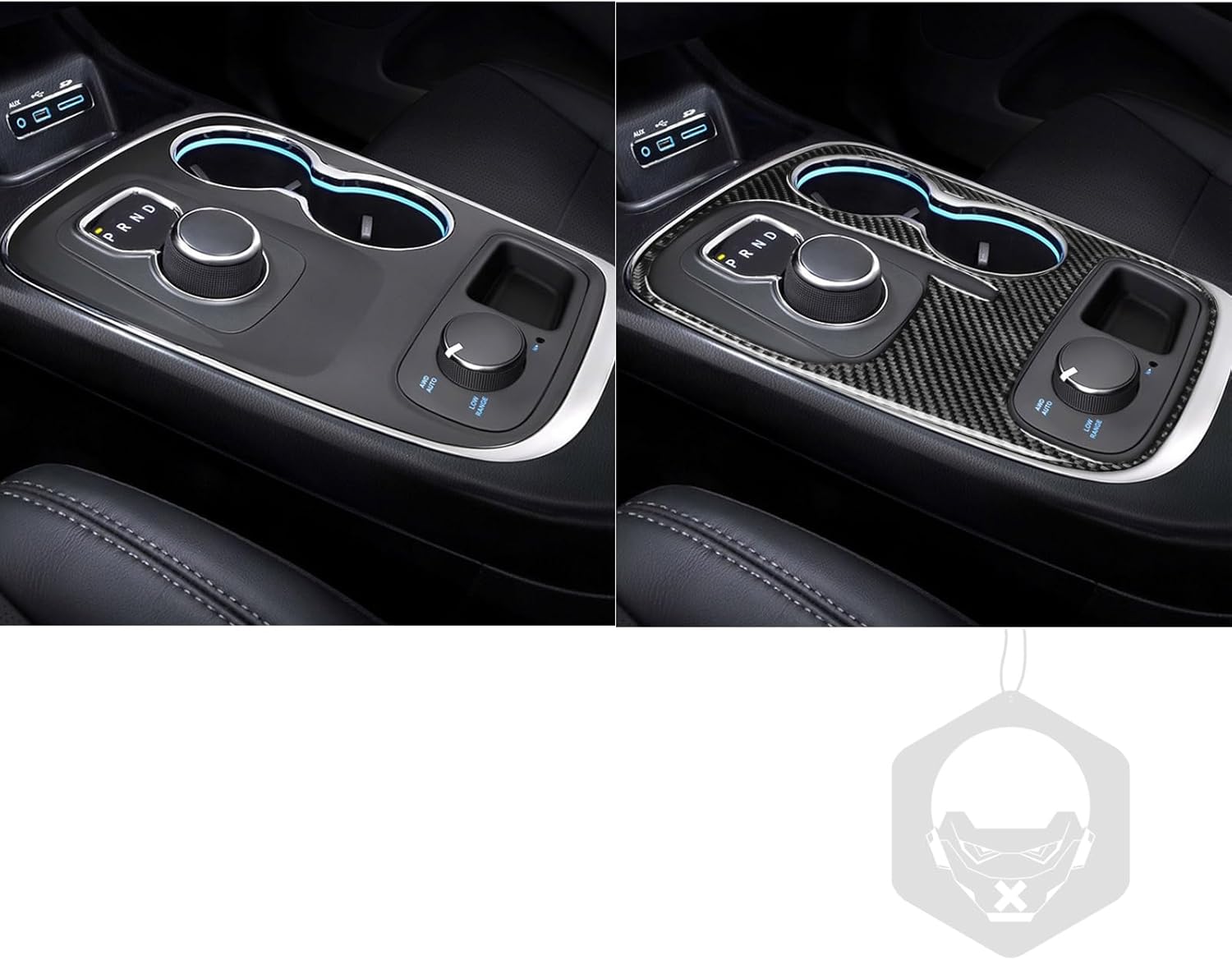 Real Carbon Fiber Car Console Gear Shift Panel Water Cup Holder Frame Cover Soft Sticker Compatible with Dodge Durango 2014-2020 Auto Premium Interior Accessories Black (Type B)
