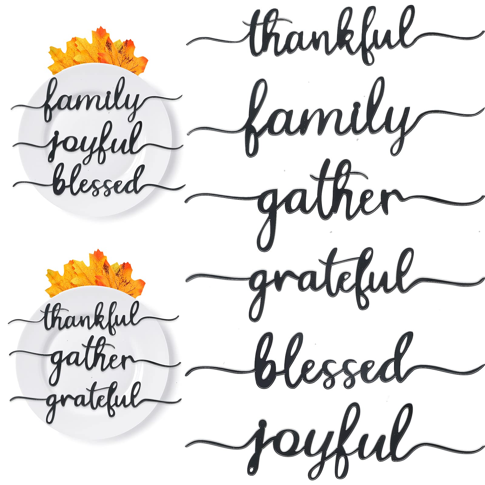 Marque-places Thankful Blessed en acrylique noir pour décoration de table festive