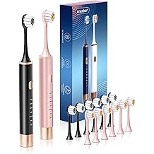 Black &amp; Pink Electric Toothbrush for Adults, 2 Pack Toothbrush，USB Rechargeable Sonic Toothbrush with 12 Brush Heads, Smart Timer, 6 Modes, 2-Hour Fast Charge Last 30 Days
