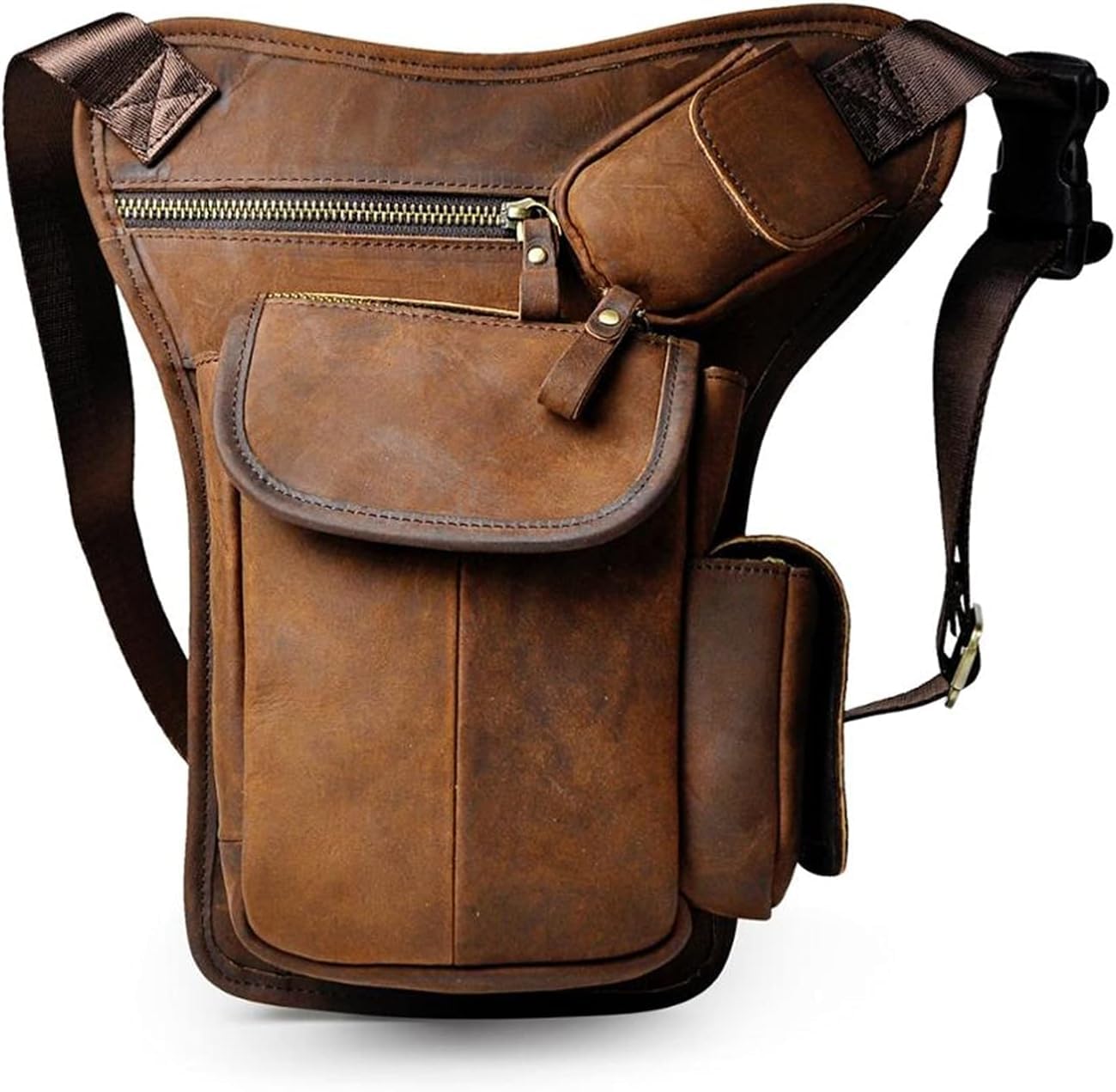 Marsupio Gamba Moto Borsa Da Gamba, Coscia In Pelle Moda Uomo Casual Messenger A Tracolla Design Viaggio(Dark Coffee)