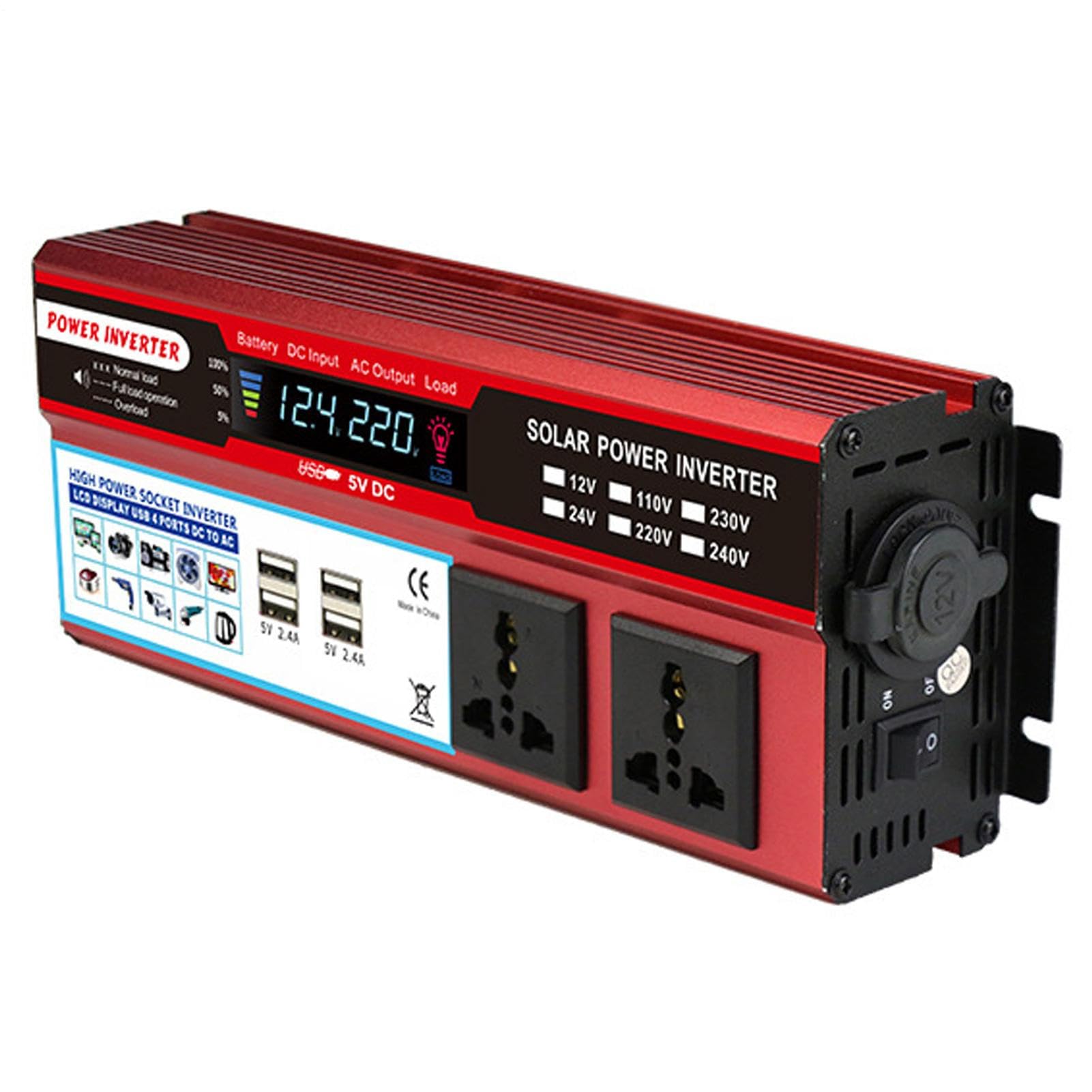 Inversor de Corriente para Coche | Inversor de Corriente para vehículos | Multifuncional | de de 2000 W CA 100 V-120 V/CA 220-240 V con Puertos USB y Ventilador de refrigeración para