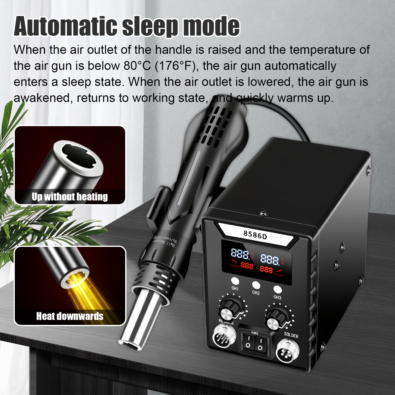 Stazione di saldatura, 2 in 1, stazione saldatrice ad aria calda, set 8586D, 600 W, stazione dissaldante Soldering Station 180-500 ℃, temperatura regolabile e volume dell'aria, set di saldatura per