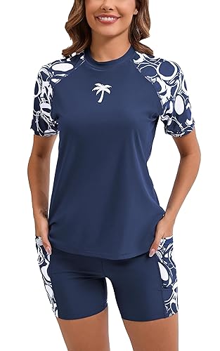 Halcurt Women's Two Piece Rash Guard Swim Shirts Built in