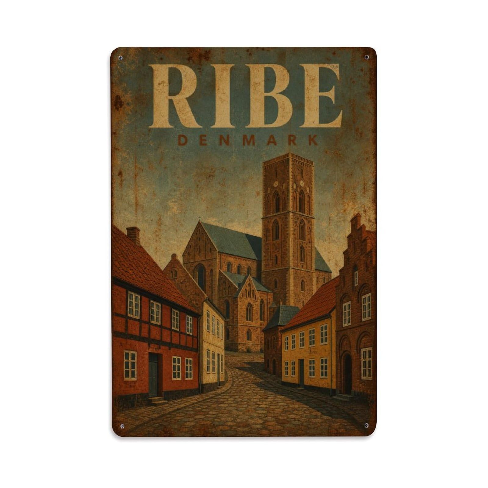 Metal Tin Sign Travel Vintage Denmark Ribe