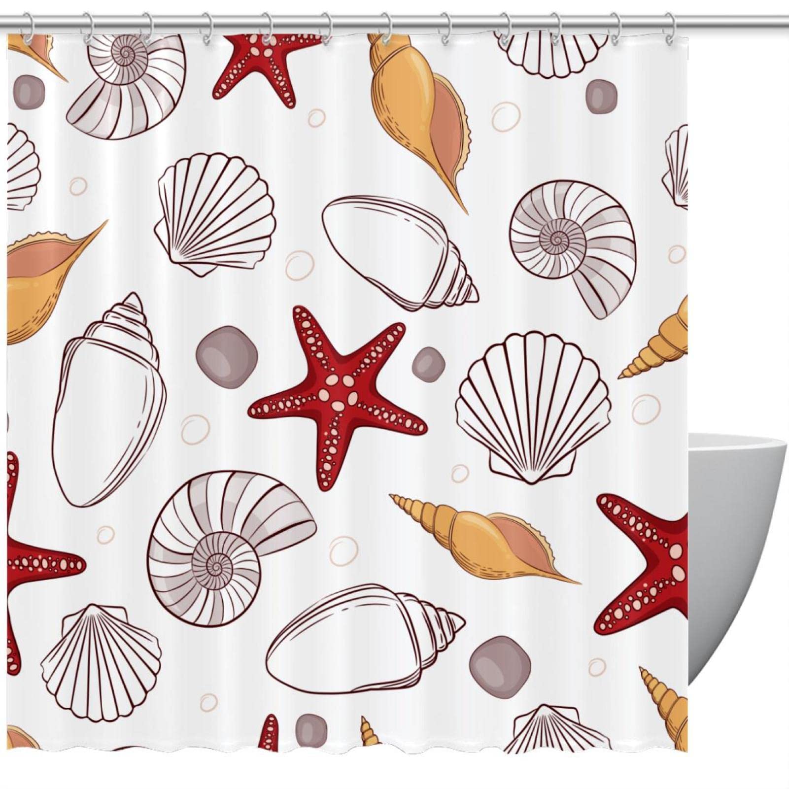 Rideau de douche pour salle de bain conque coquillages 168 x 183 cm
