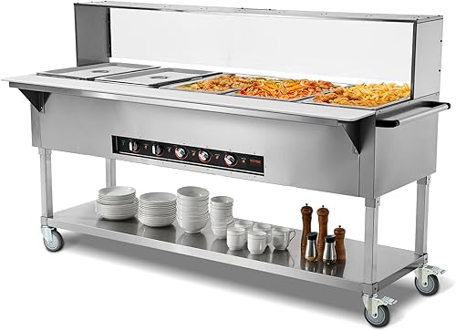 VEVOR Calentador de alimentos comercial de 5 bandejas, mesa de vapor eléctrica de 5 x 20.6 cuartos de galón, calentador de alimentos profesional de