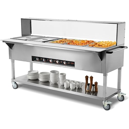 VEVOR 5-Pan Commercial Food Warmer, 5 x 20.6QT Electric Steam Table, 3750W Professional Buffet Catering Food Warmer with Acrylic Sneeze Guard, Food Grade Stainless Steel Server for Party Restaurant