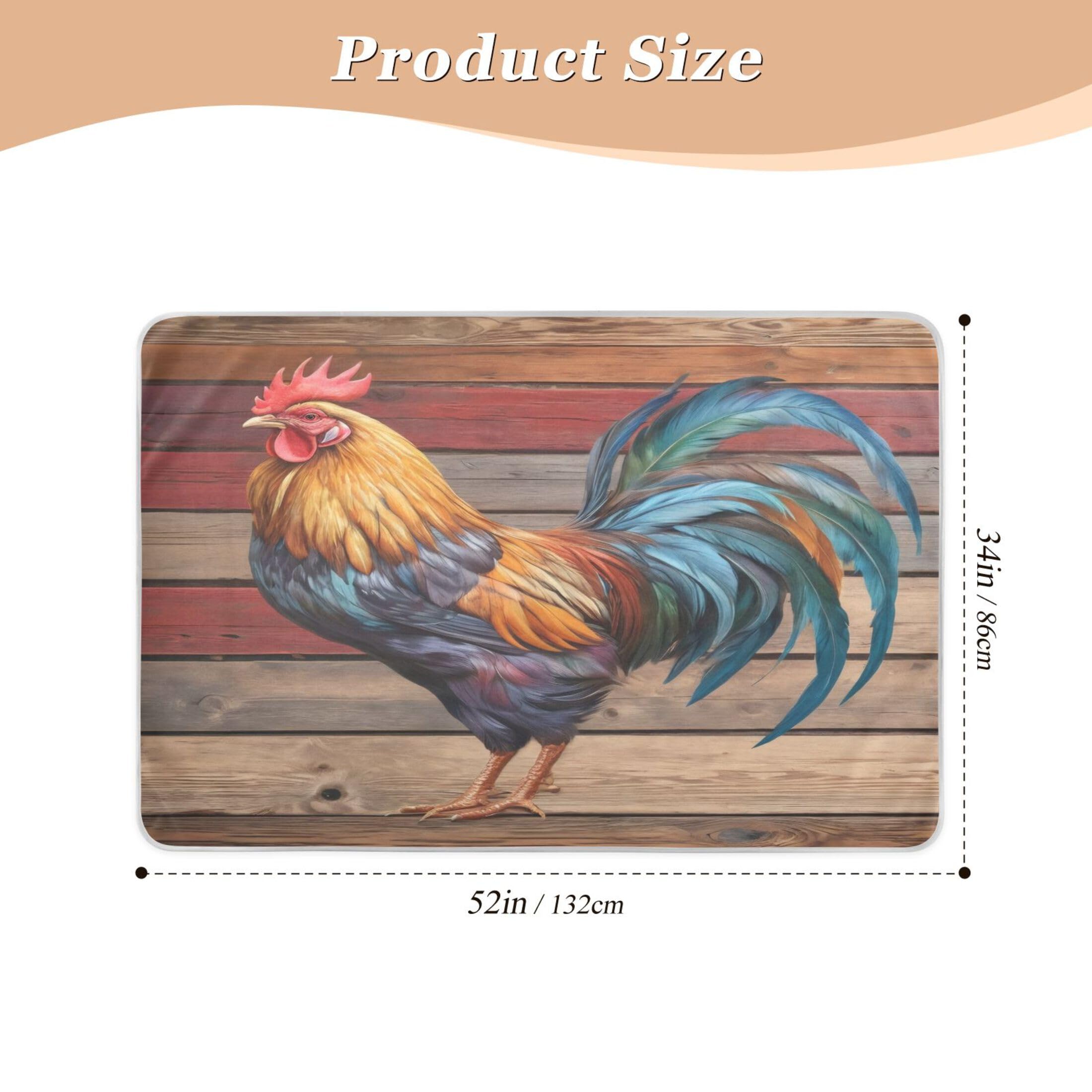 Takiito Rooster in Wood Bed Pad Reusable Bed Underpad Washable Waterproof Leak-Proof Quick Dry Incontinence Pee Pad for Toddlers Kids Adults Pets 34x52 in
