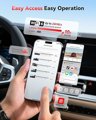 Miniatura 4 de REDTIGER Cámara de tablero 4K frontal trasera, sensor STARVIS 2, tarjeta gratuita incluida, WiFi de 5.8 GHz, descarga rápida de 20 MB/s, cámara