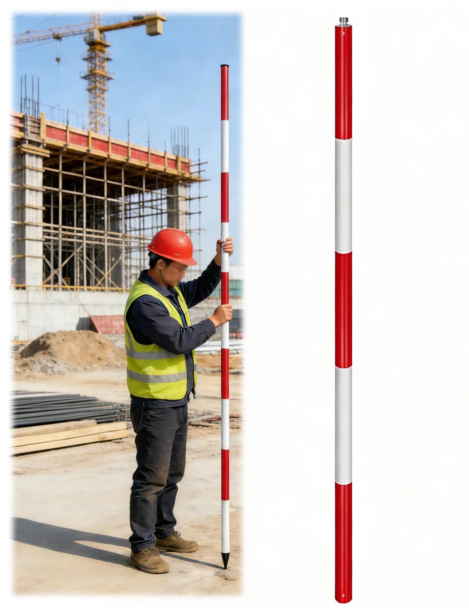 AMZBNEIDI Duty Alummsurvey Pole, Survey Rod Detachable Aluminum Range Pole Carry Bag Centering Rod Multiple Sizes(Rivets,Middle Section)