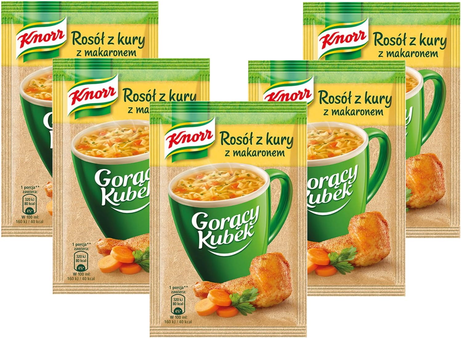 Knorr Hot Cup zupa instant rosół z kurczaka z makaronem, Goracy Kubek Rosol z Kury 5 x 14 g