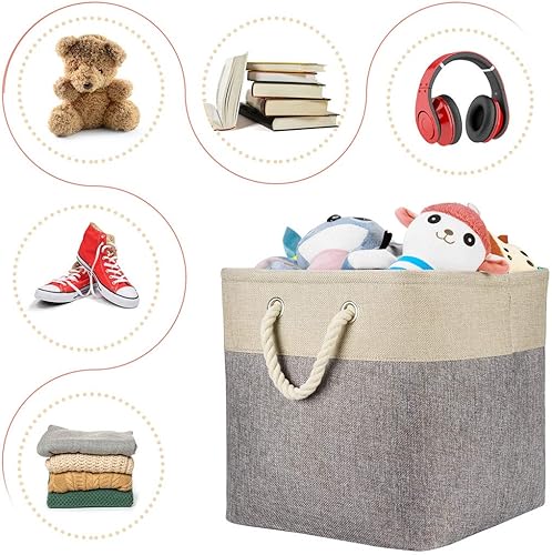 Miniatura 3 de i BKGOO Paquete de 3 cubos de almacenamiento plegables grandes, canastas de almacenamiento plegables resistentes de tela catiónica, cubos con asas