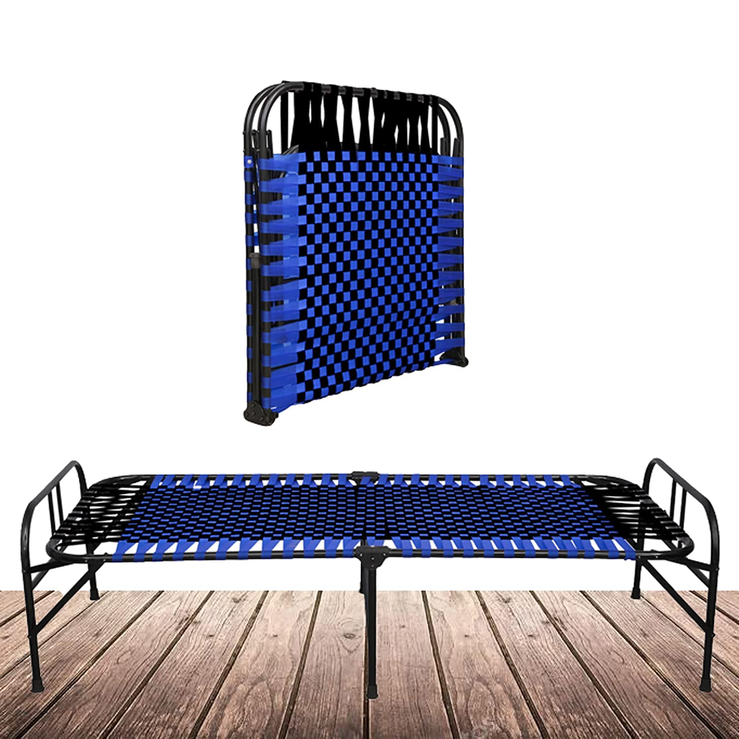 South Whales Foldable Bed Single - Portable 3X6 Feet Folding Cot with Synthetic Niwar and 1 Year Warranty (Blue Black)