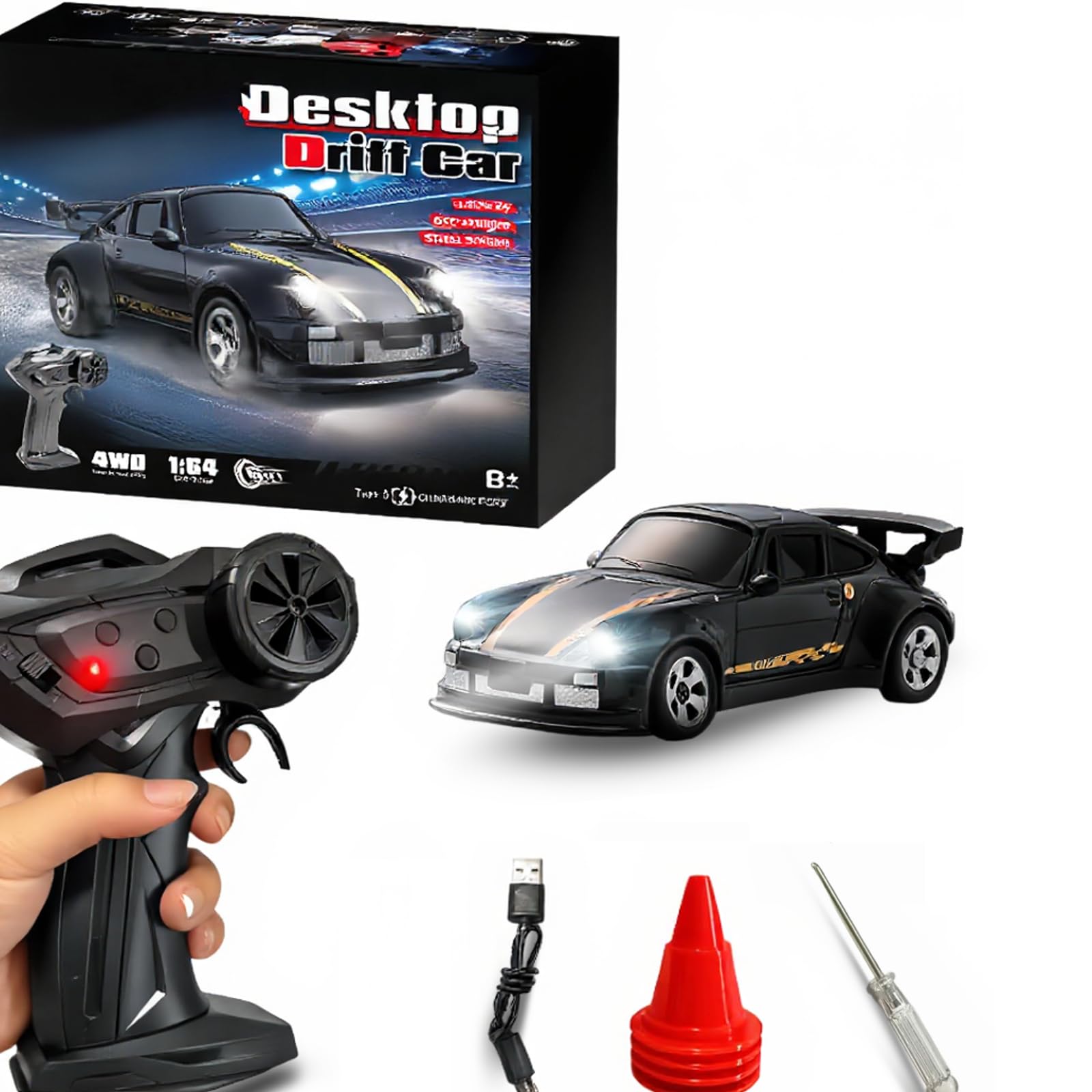 Mini RC Drift Car, 1/64 RC Remote Control Car High Speed, 2.4GHz Full Proportional RTR Micro Sports Racing Drift, 4WD HobbyFast Race Vehicle with