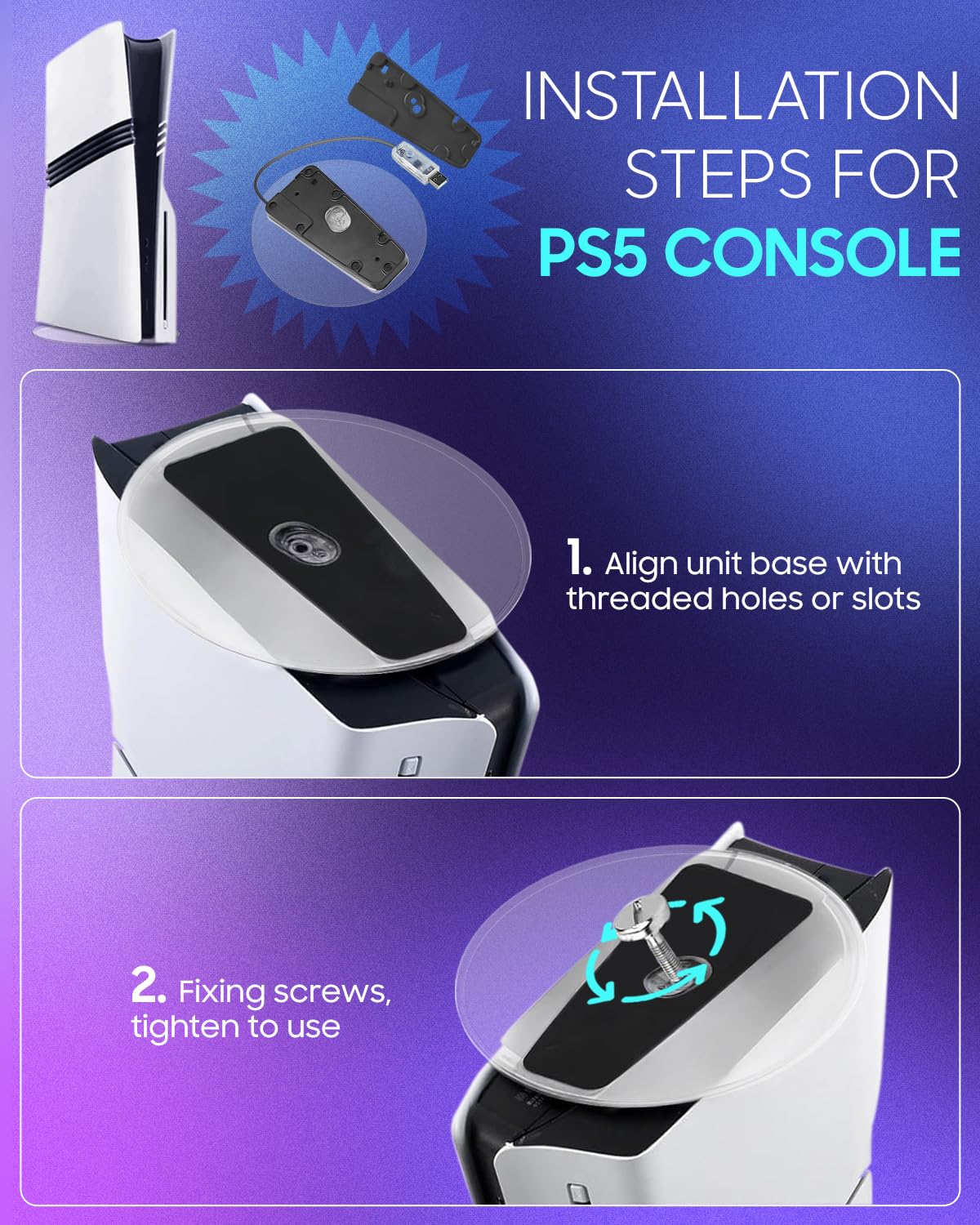 RGB Support Vertical pour Console PS5 Slim Disc & Digital et Play5 | Socle Vertical compatible avec Play 5 Pro console, Support de console peu encombrant
