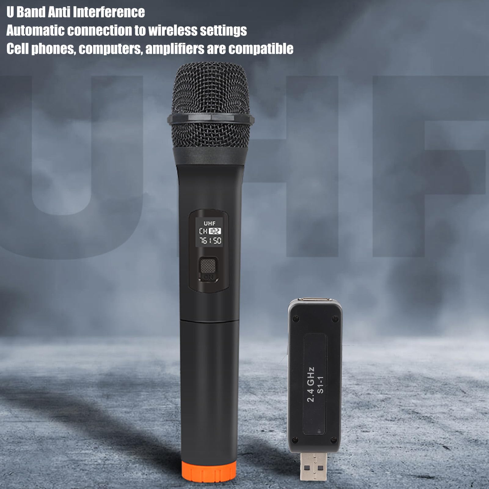 Uniwersalny Mikrofon UHF z Odbiornikiem USB, Profesjonalny Bezprzewodowy Mikrofon Dynamiczny UHF Ręczny System Mikrofonowy, Bezprzewodowy Mikrofon USB do Domowego Spotkania Karaoke Party Church DJ Wed