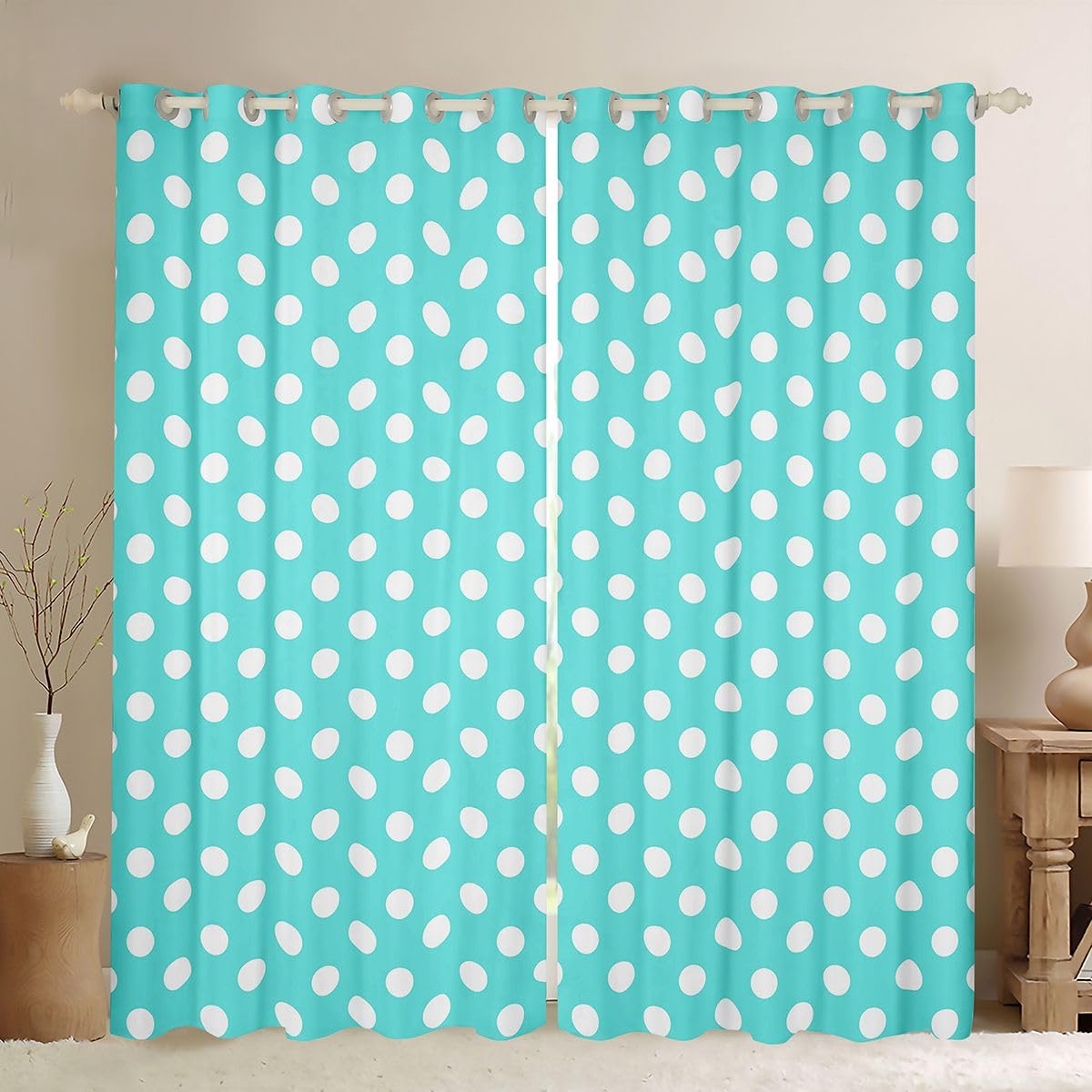 Homemissing Cortinas opacas de lunares azules y blancos, cortinas de oscurecimiento geométricas para dormitorio, sala de estar, decoración moderna con aislamiento térmico, tratamientos de ventana, 2