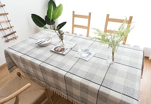 Miniatura 4 de Mantel rectangular para mesa, 35 x 55 pulgadas, negro y gris, mantel de lino y algodón a cuadros