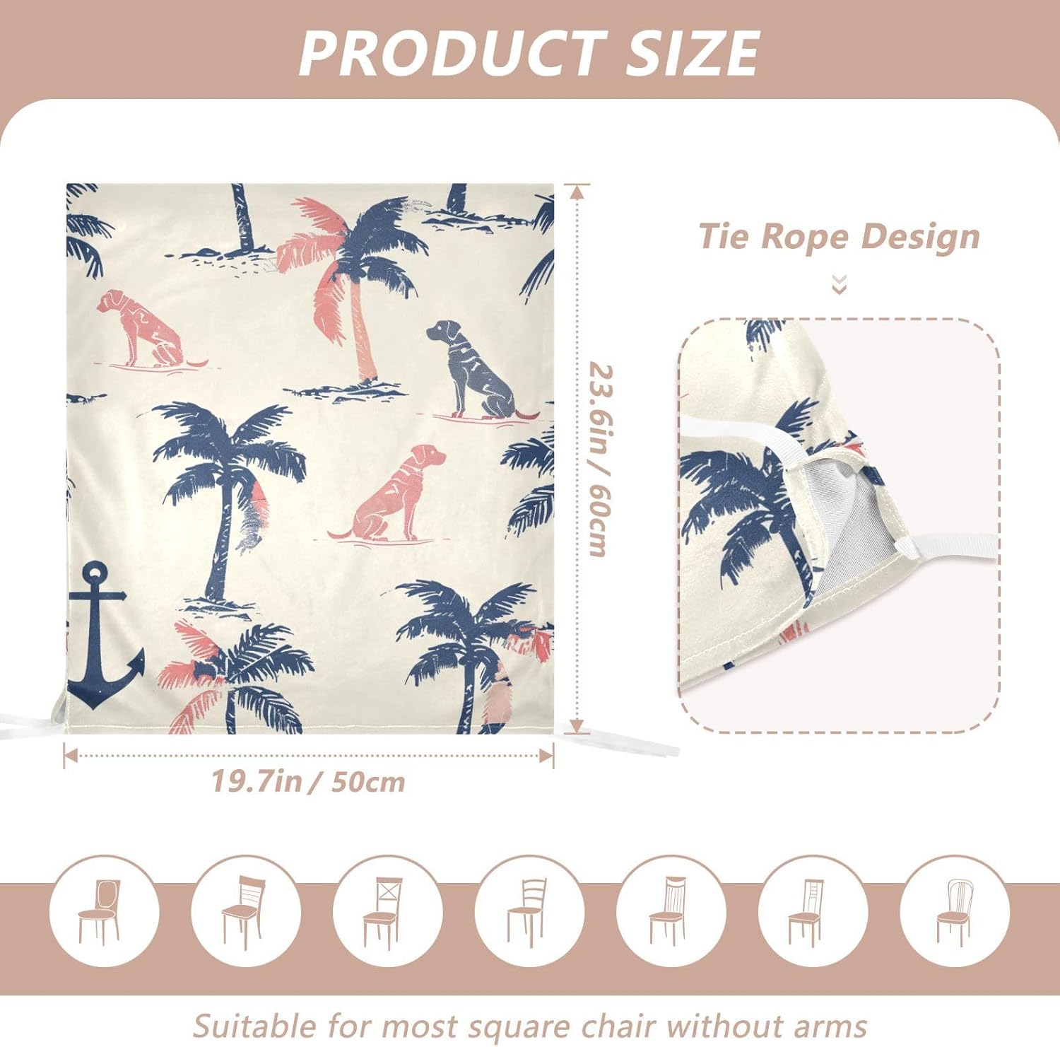 ALAZA Palm Trees Dogs Anchor Chair Back Cover Set of 6, Washable Reusable Removable Chair Slipcovers Decorative Chair Cover for Home Kitchen Wedding Party