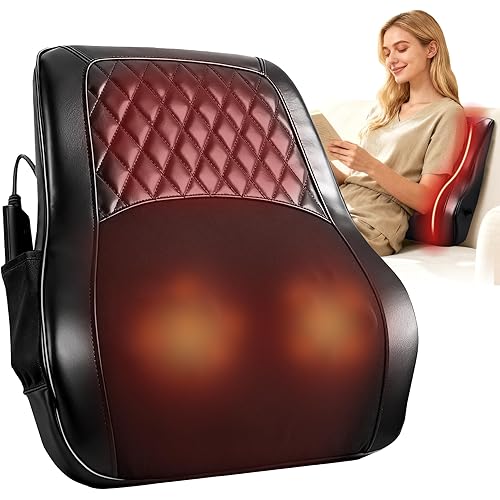 ALLJOY Back Massager with Heat, Electric Shiatsu Massage Pillow with LCD Display, 4 Modes & 3 Intensities Deep Tissue Kneading for Lower Back, Neck, Shoulder, Leg, Ideal Gifts for Men, Women
