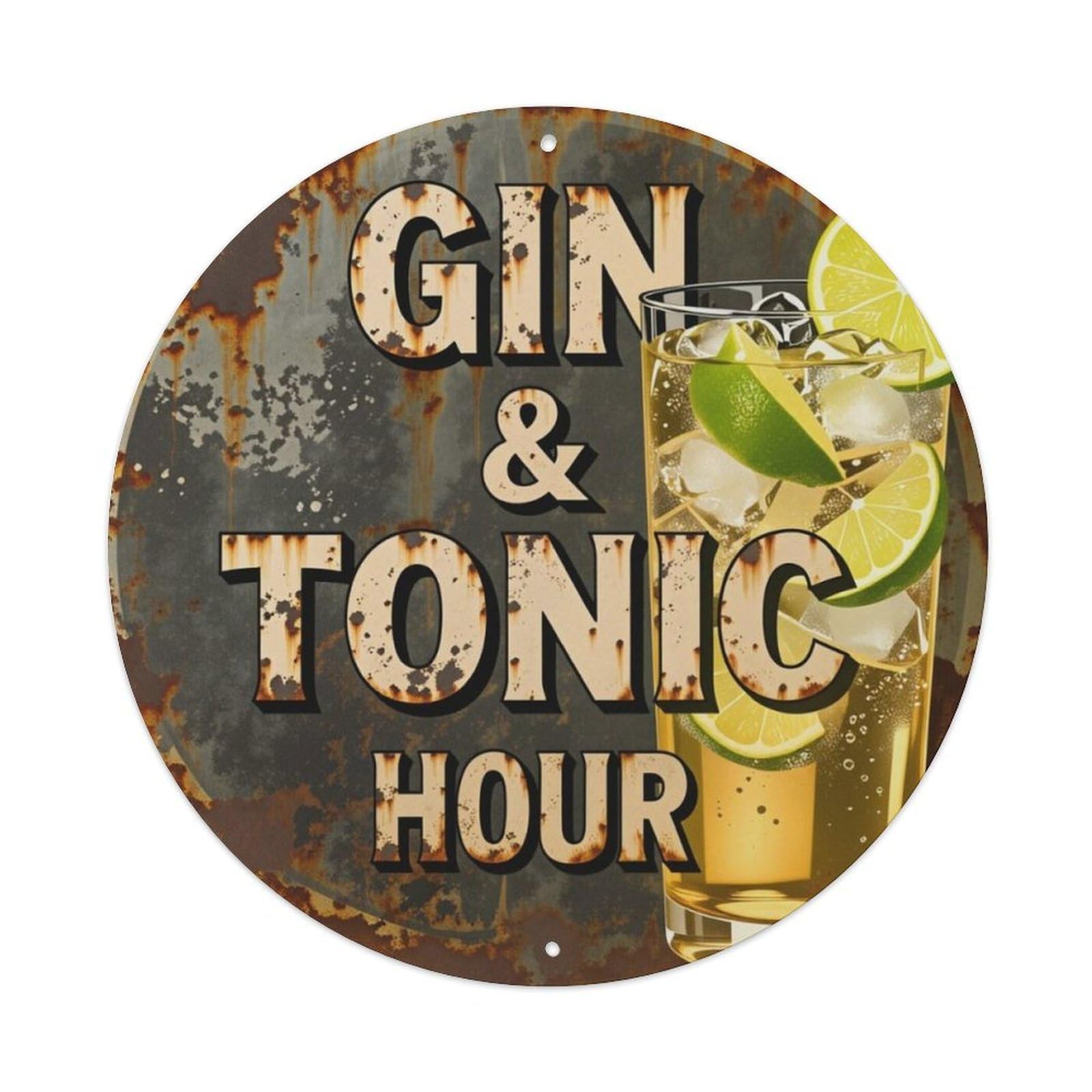 Vintage Gin & Tonic Round Decorative Sign Vintage Aluminium Metal Sign, Retro Wall Decor for Home, Bar, Garage & Farmhouse 20x20cm