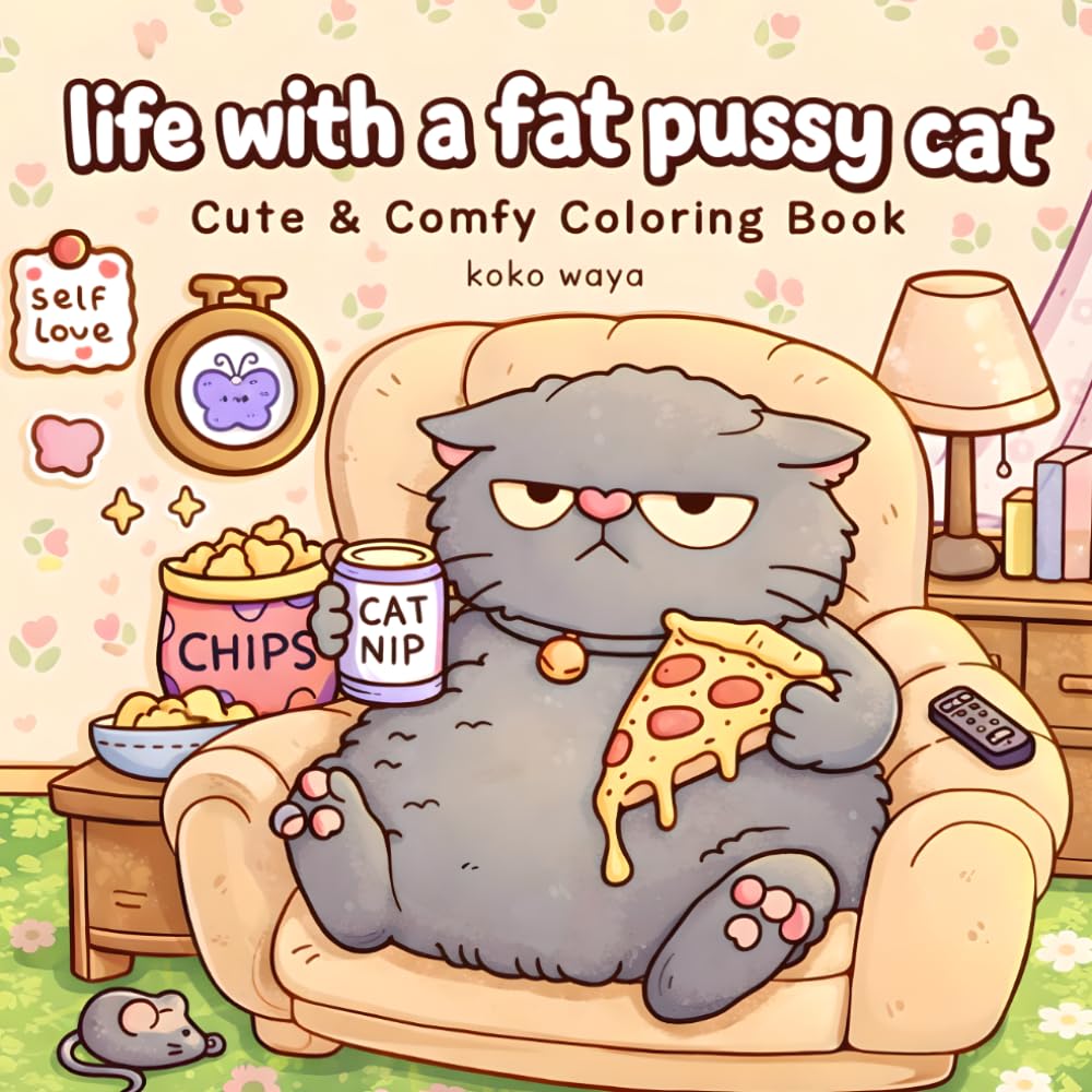 life with a fat pussy cat coloring book: funny chubby feline designs for relaxation stress relief and cozy creative moments