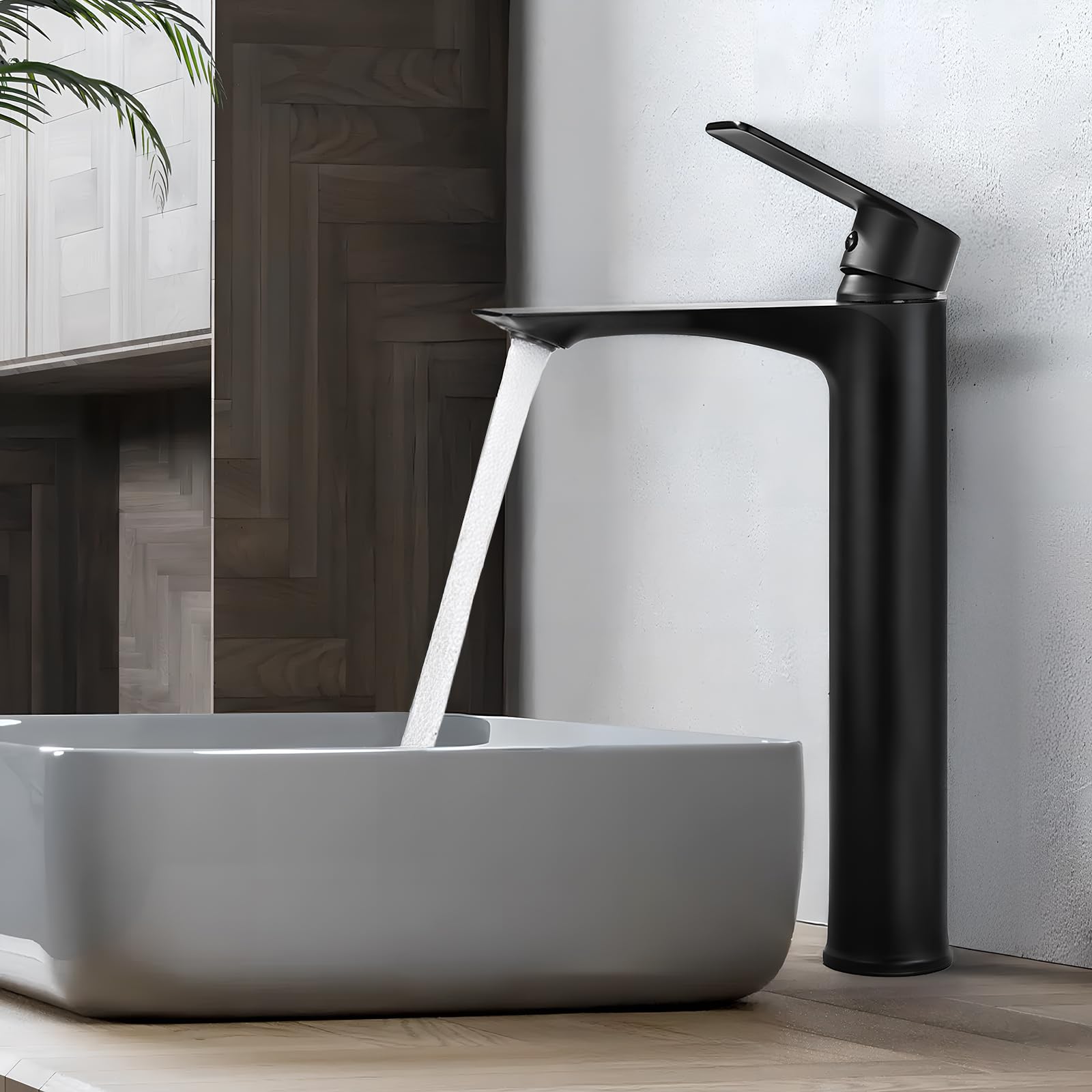 HOMELODY Wasserhahn Bad Schwarz Hoch - Bleifrei Rund Waschtischarmatur mit Auslauf Höhe 250 mm - Einhebelmischer Mischbatterie Waschbecken Armatur Badezimmer für Waschbecken Waschtisch