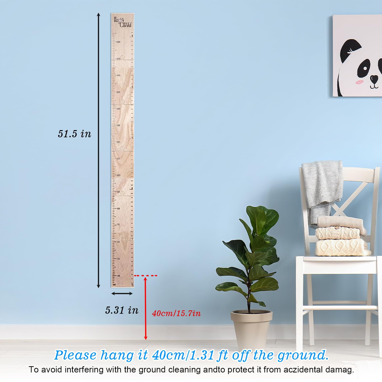 Tabella di Altezza in Legno per Bambini, Righello da Parete, Misurazione Decorazione (40-150 cm)