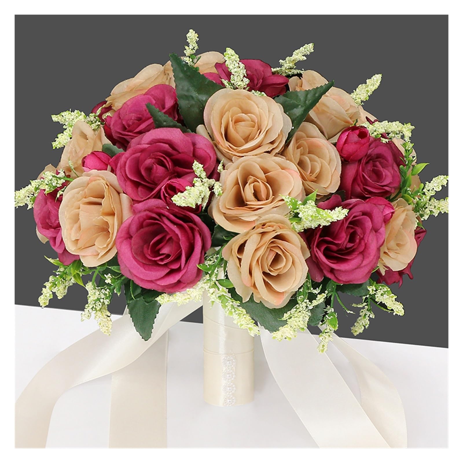 ZGCrumphant Artificial Wedding Bouquet Wedding Bouquet Bride Accessories Silk Ribbon Artificial Roses Holding Flowers Mariage(Red)