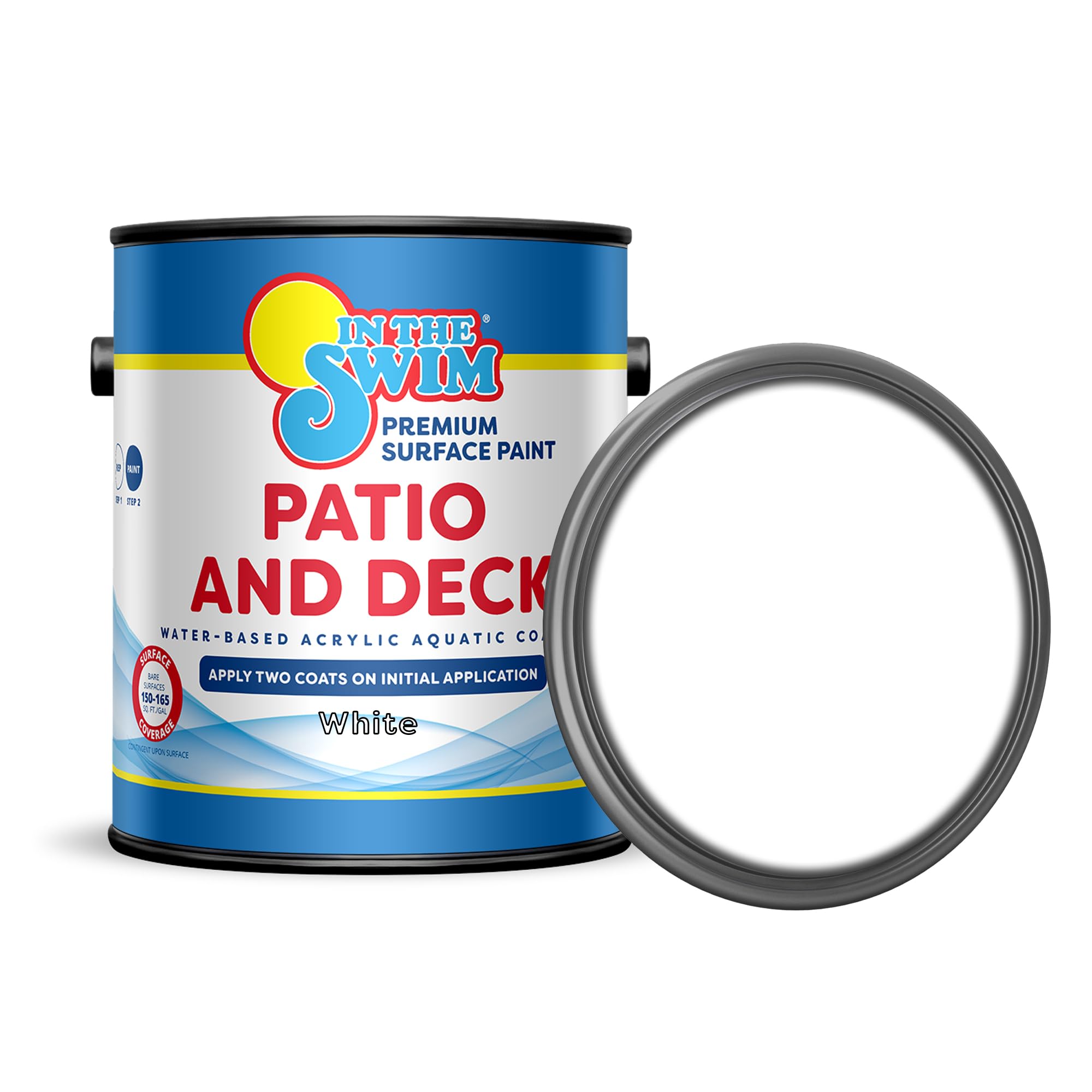 In The Swim Patio and Deck Paint - White -Water Based Acrylic Coating - For Sprayed, Patterned, or Bare Concrete Surfaces -1 Gallon