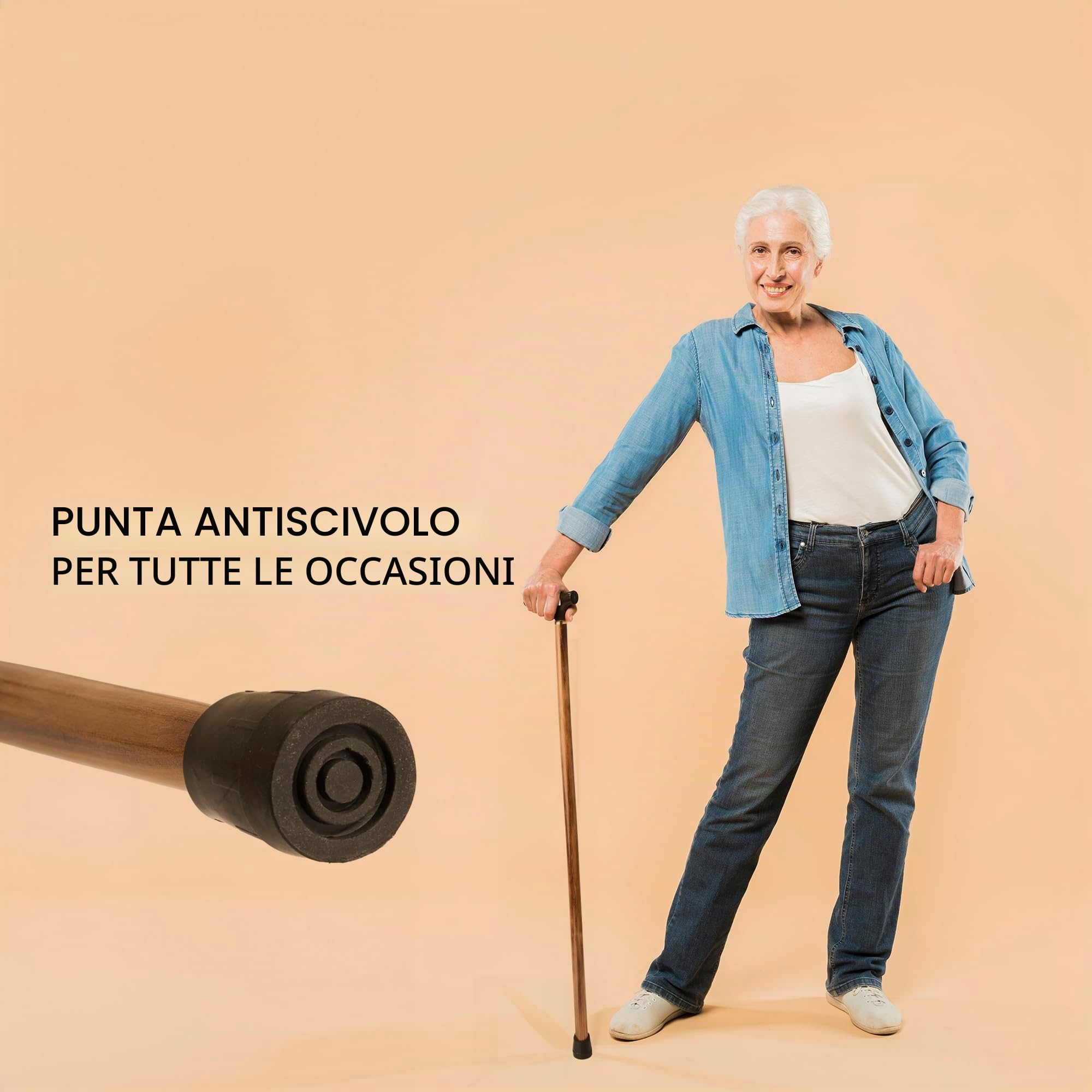 Woodland - Bastone da passeggio in legno da uomo, elegante, marrone scuro e marrone chiaro, comodo bastone da passeggio per uomini e donne, leggero, facilmente regolabile