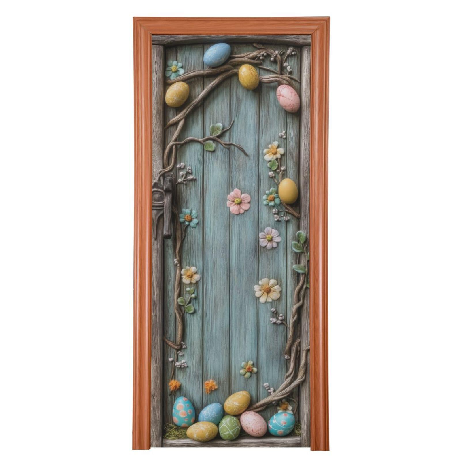 FLildon Vintage Door Easter Eggs Door Cover Decoration, Party Accessory Porch Decor for Festive Ornament Room Door Covers 35 x 79 Inch