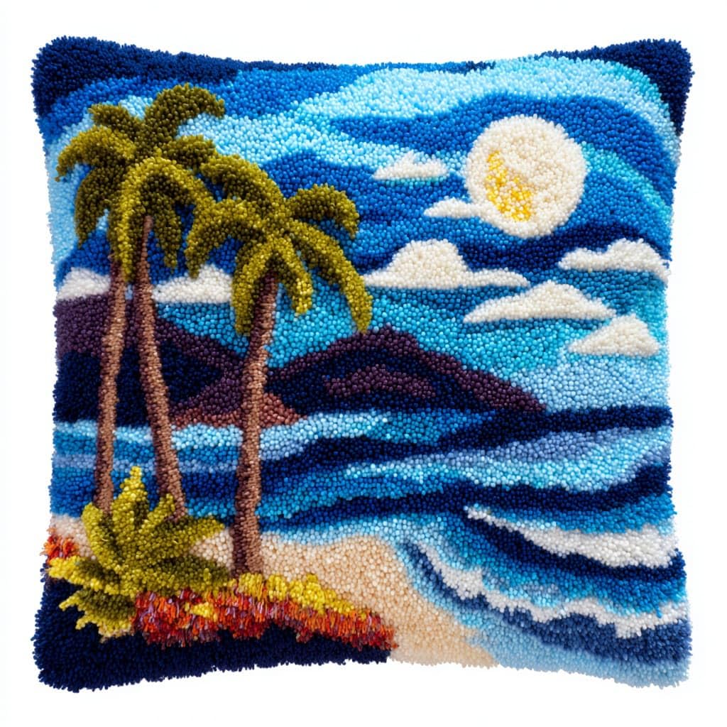 Henypt DIY Latch Hook Pillow Kits Seaside Scenery
