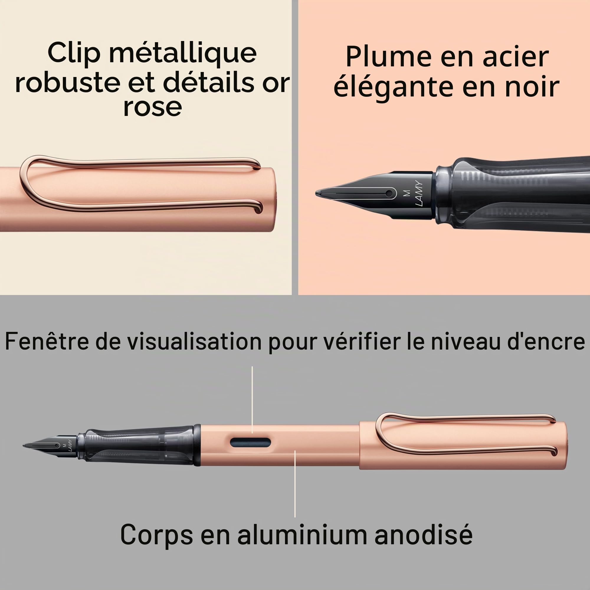 Lamy Stylo plume Lx en rosegold - Plume revêtue de PVD et prise ergon. - Plume en acier de taille M - Corps léger en aluminium - Cartouche d'encre bleue T 10 et un étui métal - Pour droitiers