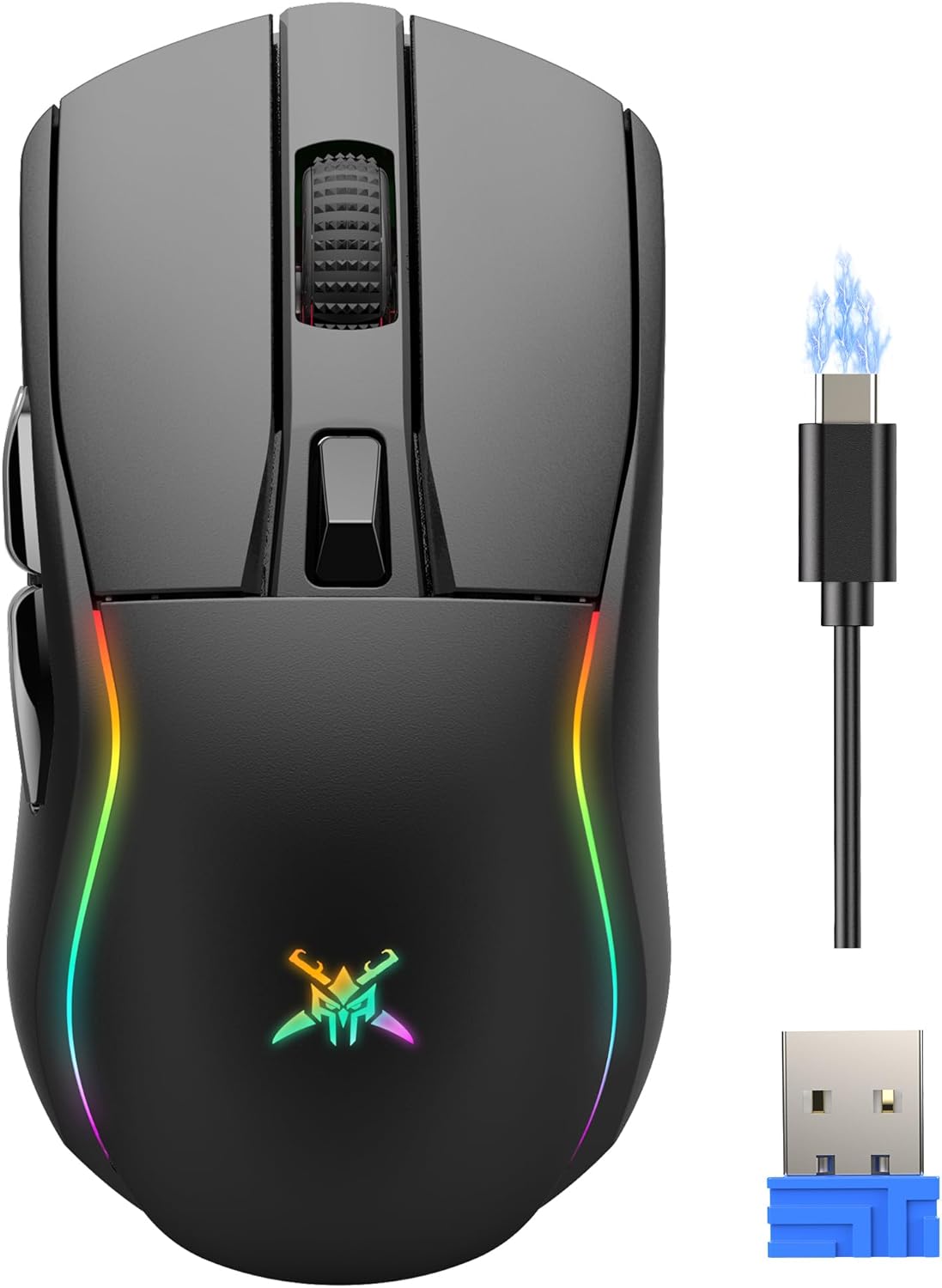 TECKNET Wireless Gaming Mouse, RGB Wired/Wireless/BT 3-Mode Gaming Mouse with 6 Programmable Buttons, Up to 24000 DPI, 1000Hz Polling Rate, Long Battery Life, Ergonomic Gamer Mouse for PC Laptop