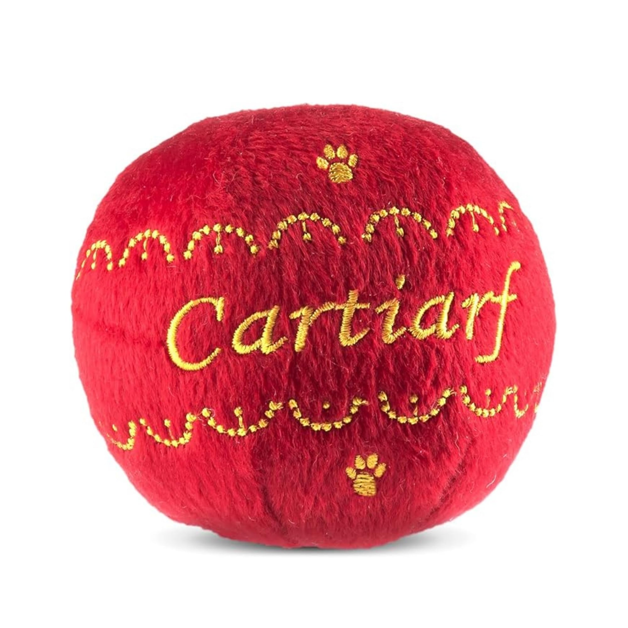 Dog Diggin Designs Cartiarf Plush Squeaky Dog Toy Ball | Luxury-Inspired Parody Designer Ball with Squeaker, Soft Plush Fetch Dog Toy – Prêt-à-Porter