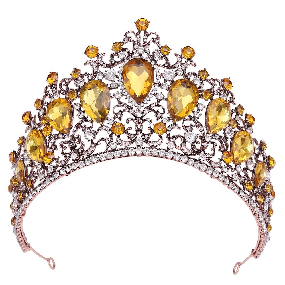 Hecho a Mano Mujeres Tiaras Luxury Barroque Antiguo Purple Crystal Hair Jewelry Crowns for Novia de Novia de Novia Pageant Diadema de Boda (Metal Color : Antique Red Yellow)