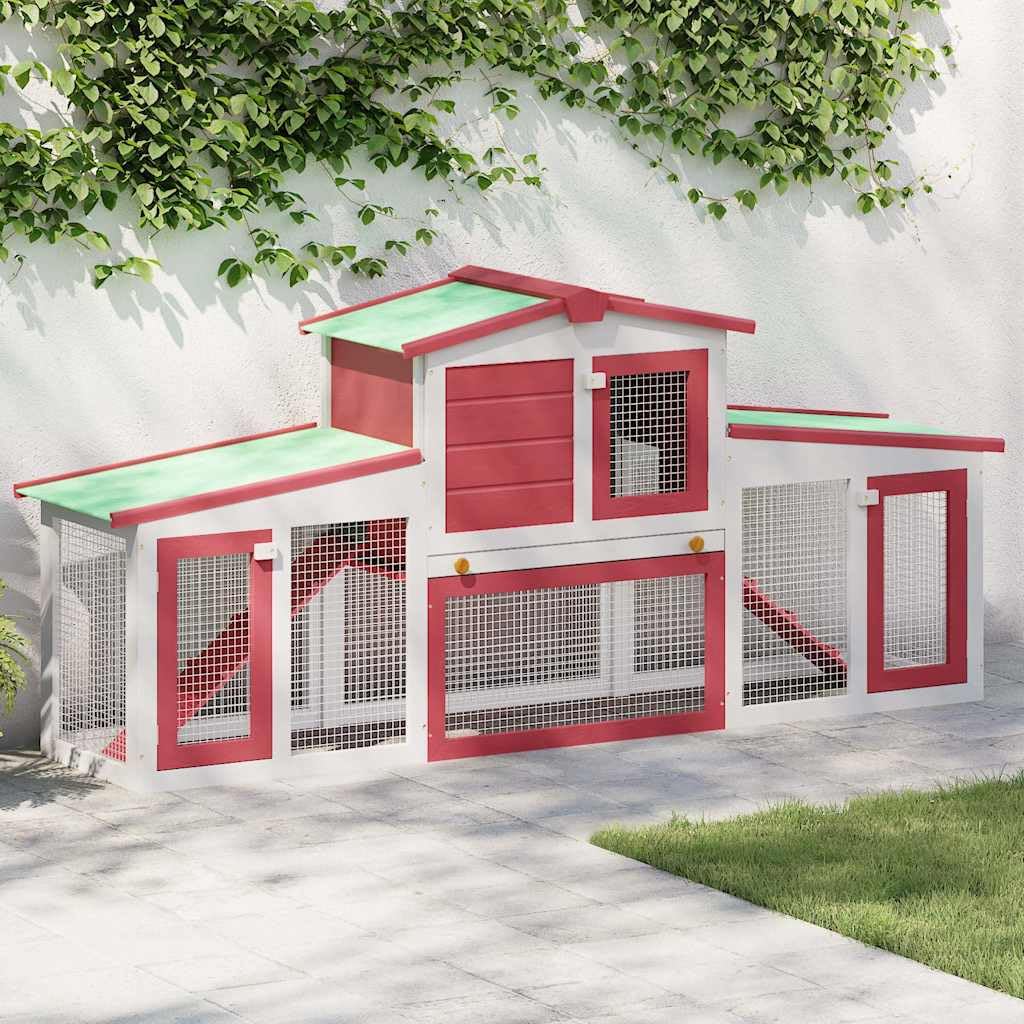 Jaula grande para conejos, color rojo y blanco, 201 x 45 x 85 cm, de madera