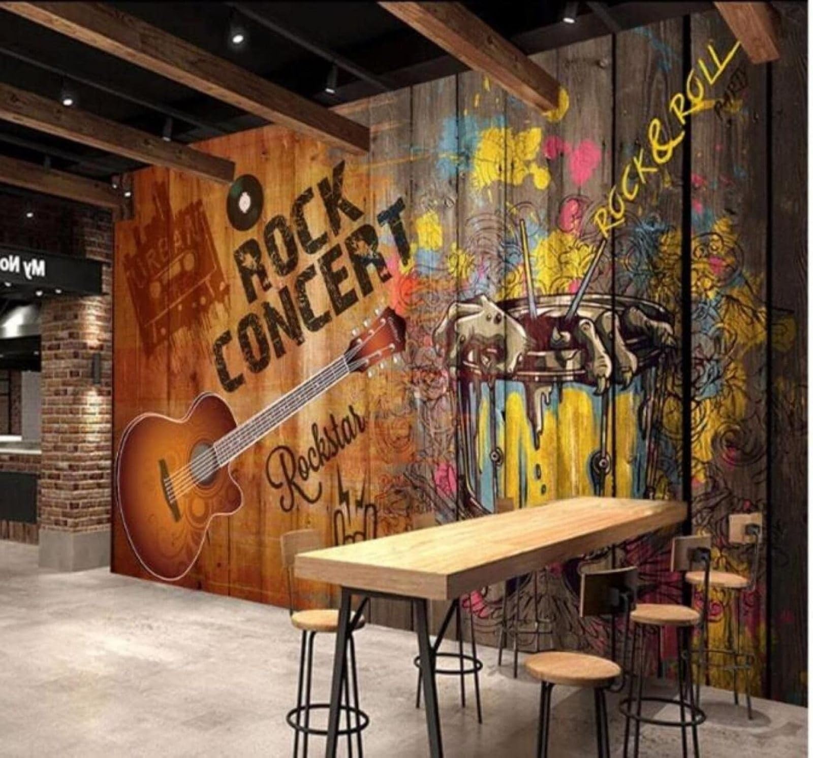 XLMING Abstract Graffiti Guitar Rock Music Bar 3D Wallpaper Luxury Home Dining Decor Paste Sofa Living Room The Wall for Bedroom Mural-350cm×256cm