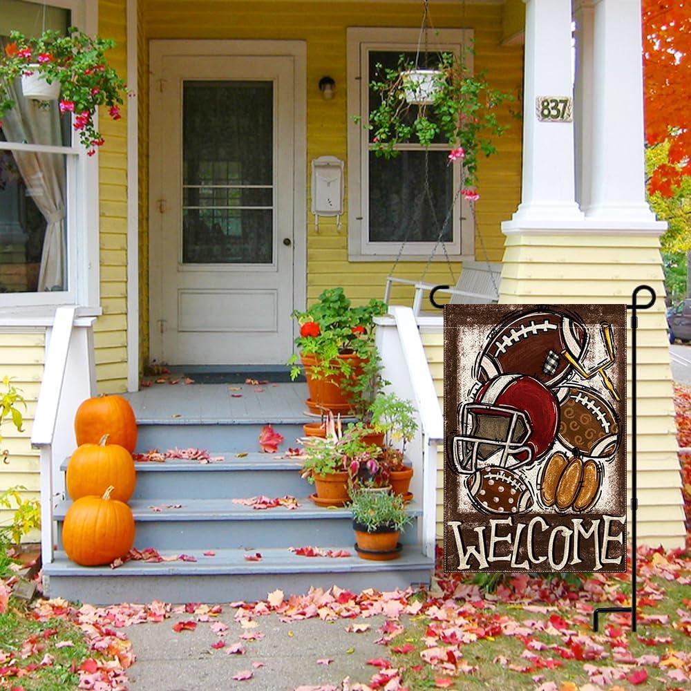 Fall Football Pumpkin Garden Flag 12x18in Double-Sided Outside, Burlap Small Welcome Seasonal Autumn Sports Game Day Flag for Thanksgiving Yard Holiday Outdoor Decoration - Image 5